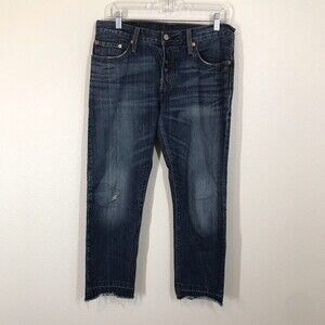 Levi's 501 Women's Button Fly Blue Jeans Size 26 Crop Raw Hem Blue Denim Cotton